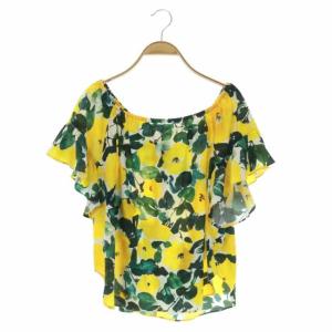 21SS ボタニカルドレープトップス カットソー フレア袖 半袖 花柄 総柄 リボン 36 黄色 イエロー 緑 グリーン