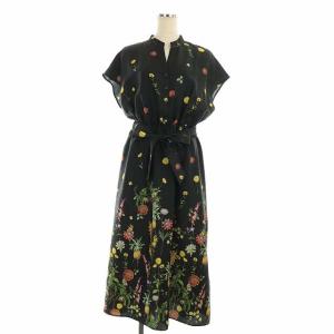 21AW ツイルボタニカルワンピース ロング 花柄 バンドカラー 36