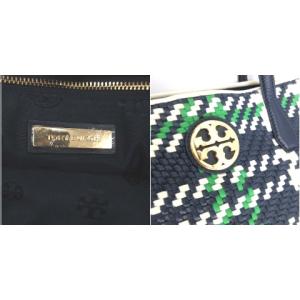 TORY BURCH トートバッグ ショルダーバッグ 編み込み レザー 紺 ネイビー