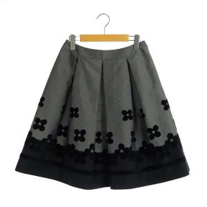 花柄フレアスカート ひざ丈 ボーダー 38 黒 ブラック