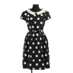 ワンピース 半袖 ひざ丈 ドット柄 水玉 38 黒 ブラック 白 ホワイト