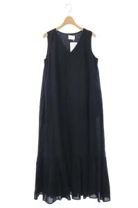 20SS UWCS フレアノースリーブロングワンピース 38 ブラック