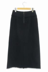 ebure スカート 台形 ツイード ロング フリンジ フロントスリット 36 黒 ブラック