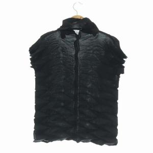me ISSEY MIYAKE プリーツシャツ ブラウス 前開き 半袖 黒 ブラック