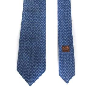 HERMES シルク総柄ネクタイ ブルー