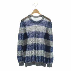 ATTACHMENT キッドモヘアハイゲージボーダー クルーネックニット ネイビー