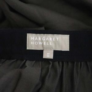 MARGARET HOWELL 19SS シルク混 ギャザースカート フレア ロング 3 ダークグレー 黒 ブラック