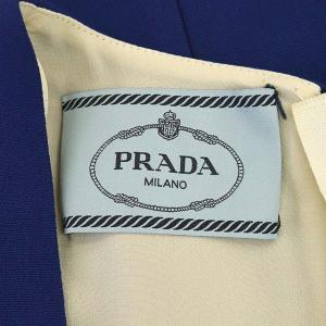 PRADA ワンピース バイカラー ひざ丈 ノースリーブ 40 ブルー