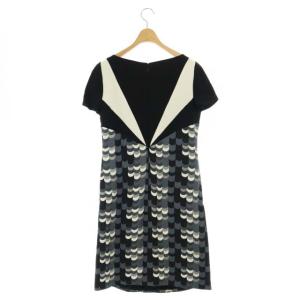 PRADA 総柄半袖ワンピース ひざ丈 38 黒