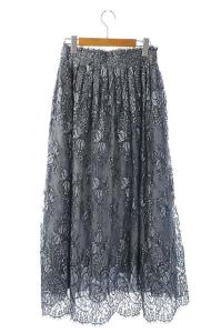 ebure レーススカート ロング フレア 花柄 総柄 36 グレー