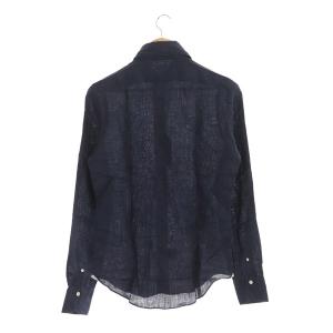 Finamore リネンカッタウェイシャツ 長袖 38 ネイビー