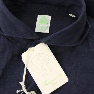 Finamore リネンカッタウェイシャツ 長袖 38 ネイビー
