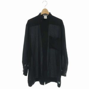 前開きデザインプルオーバーシャツ 長袖 ブラック