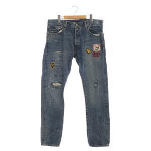 ワッペン加工デニムパンツ 34× 32 ブルー