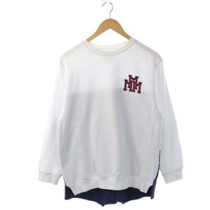 13AWドッキングスウェット トレーナー 長袖 プルオーバー 切替 裏起毛 M 白 青 ホワイト ブルー