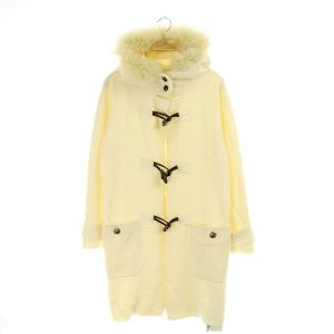 ミラノリブニットダッフルコート ミドル丈 フード フォックスファー 36 アイボリー