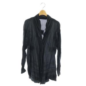 HAAT シルク混コットンギャザーシャツ オープンカラー 長袖 2 ブラック