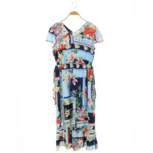 20SS フラワーブロックプリントワンピース ロング 半袖 36 マルチカラー