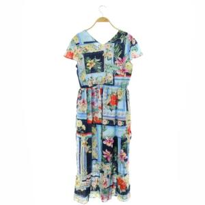 GRACE CONTINENTAL 20SS フラワーブロックプリントワンピース ロング 半袖 36 マルチカラー