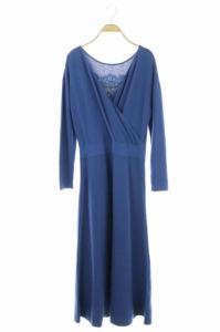 カシュクールニットワンピース ロング 長袖 38 青 ブルー