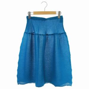 プリーツスカート ひざ丈 フレア イージー 青 ブルー