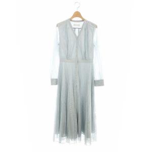 21SS ストライプレースワンピース 36 サックス