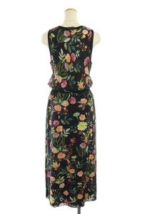 Theory 18SS 花柄ノースリーブワンピース ロング S 黒 マルチカラー ブラック