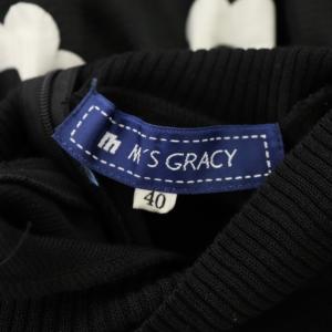 M'S GRACY ワンピース 花柄 ニット 切替 半袖 膝丈 40 黒 ブラック