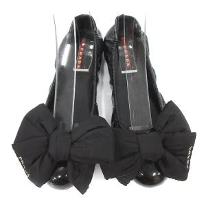 PRADA リボンデザインパンプス エナメル 37 ブラック
