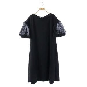 20SS ふんわり袖シフォンのジャージー素材ワンピース 38 ブラック