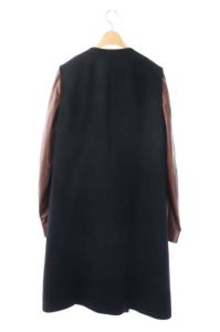 Theory QUENNEL ノーカラーコート アウター ロング 袖2WAY 切替 シープスキン ダブル 比翼仕立て S 黒 茶 ブラック