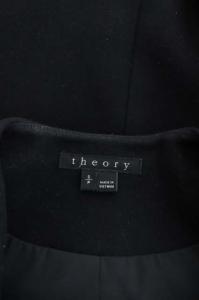 Theory QUENNEL ノーカラーコート アウター ロング 袖2WAY 切替 シープスキン ダブル 比翼仕立て S 黒 茶 ブラック