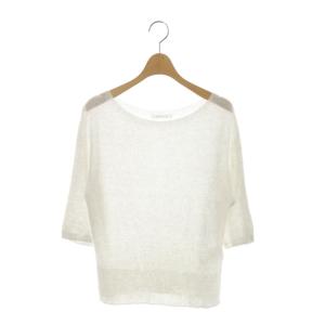 20SS ベーシックボートネック ニット リネン プルオーバー 五分袖 S オフホワイト