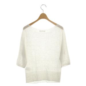 GALERIE VIE 20SS ベーシックボートネック ニット リネン プルオーバー 五分袖 S オフホワイト