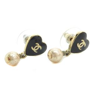 06A ハートパールピアス ココマーク ブラック ゴールド