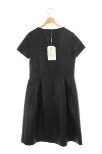 Harrods 半袖 タック ワンピース ロング ツイード 2 ブラック