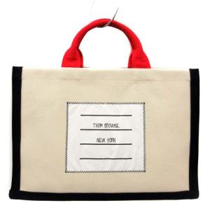 THOM BROWNE 20SS SQUARED TOTE W/ 4 BAR LABEL IN COTTON CANVAS