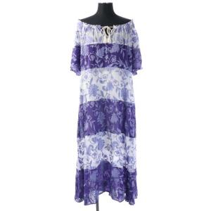 21SS ワンピース 花柄刺繍 オフショルダー 36 パープル