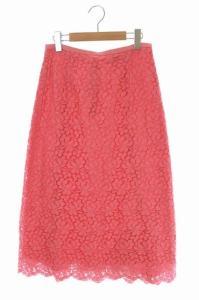 20SS フラワーレースタイトスカート セミフレア 36 サーモンピンク