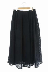 Drawer タックボリュームチェックスカート ロング フレア 38 ダークネイビー