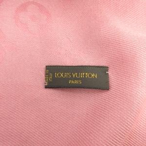 LOUIS VUITTON ストール モノグラム シルク ウール混 フリンジ ピンク