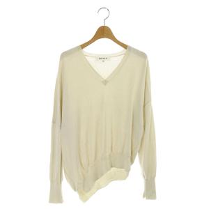 シルクコットンアシンメトリープルオーバーニットセーター ベージュ