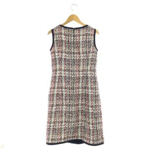 ANAYI ひざ丈ワンピース ノースリーブ ツイード マルチカラー