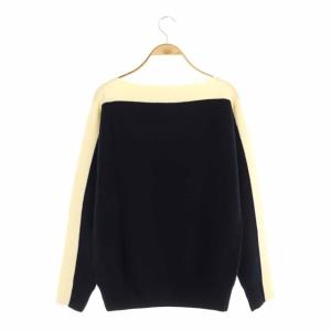 ebure ボートネック ニット セーター 長袖 プルオーバー ウール 紺 アイボリー ネイビー