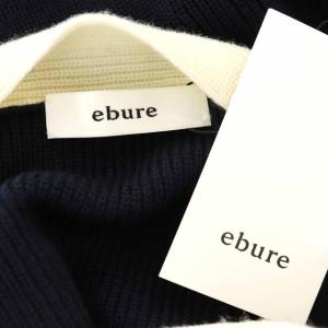 ebure ボートネック ニット セーター 長袖 プルオーバー ウール 紺 アイボリー ネイビー