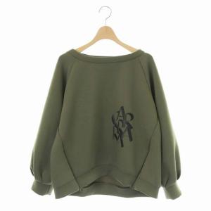 21AW サイドジップ 裏毛 トップス カットソー 長袖 プルオーバー プリント クルーネック 36 カーキ