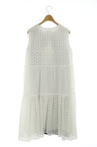 Chesty 21SS フリル刺繍レースワンピース ノースリーブ 切替 ティアード 1 ネイビー