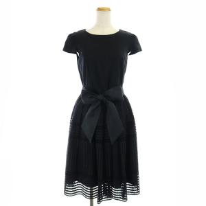 20SS ワンピース レース 切替 ひざ丈 半袖 40 黒 ブラック