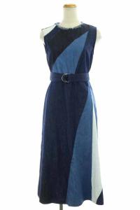 18SS デニムカラーブロックワンピース 36 ネイビー