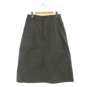 20AW WORKWEAR STRIPE COTTON LINEN ストライプスカート 台形 タック ロング ボタンフライ